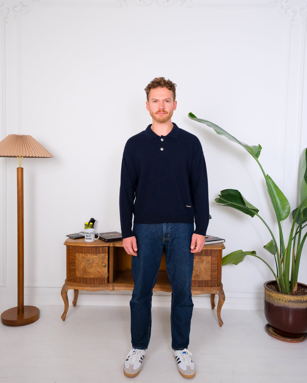 Cashmere Blend Knit Polo – Navy