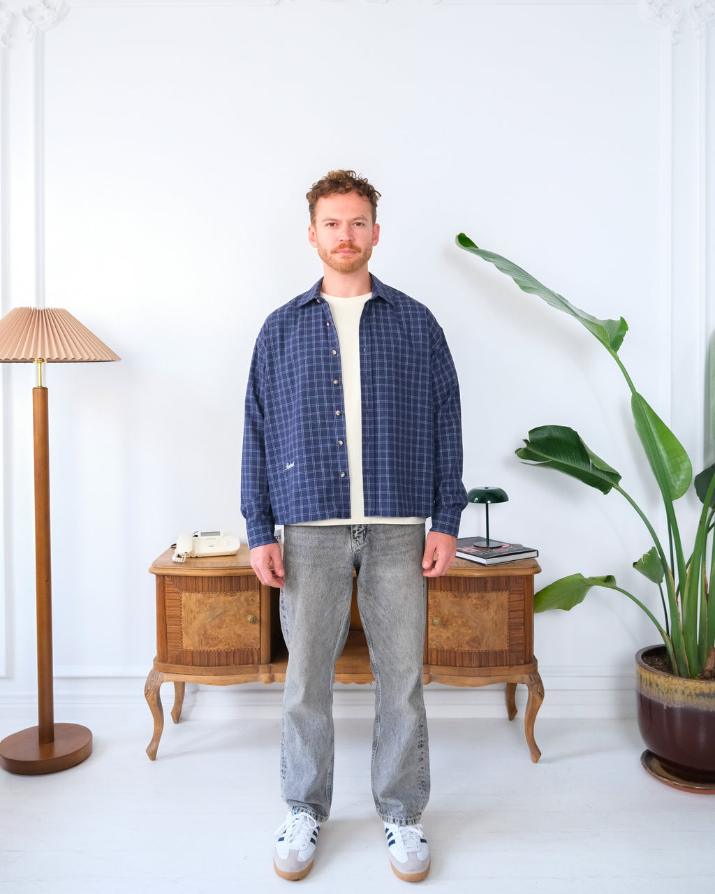 Boxy Fit Shirt – Navy Checkered