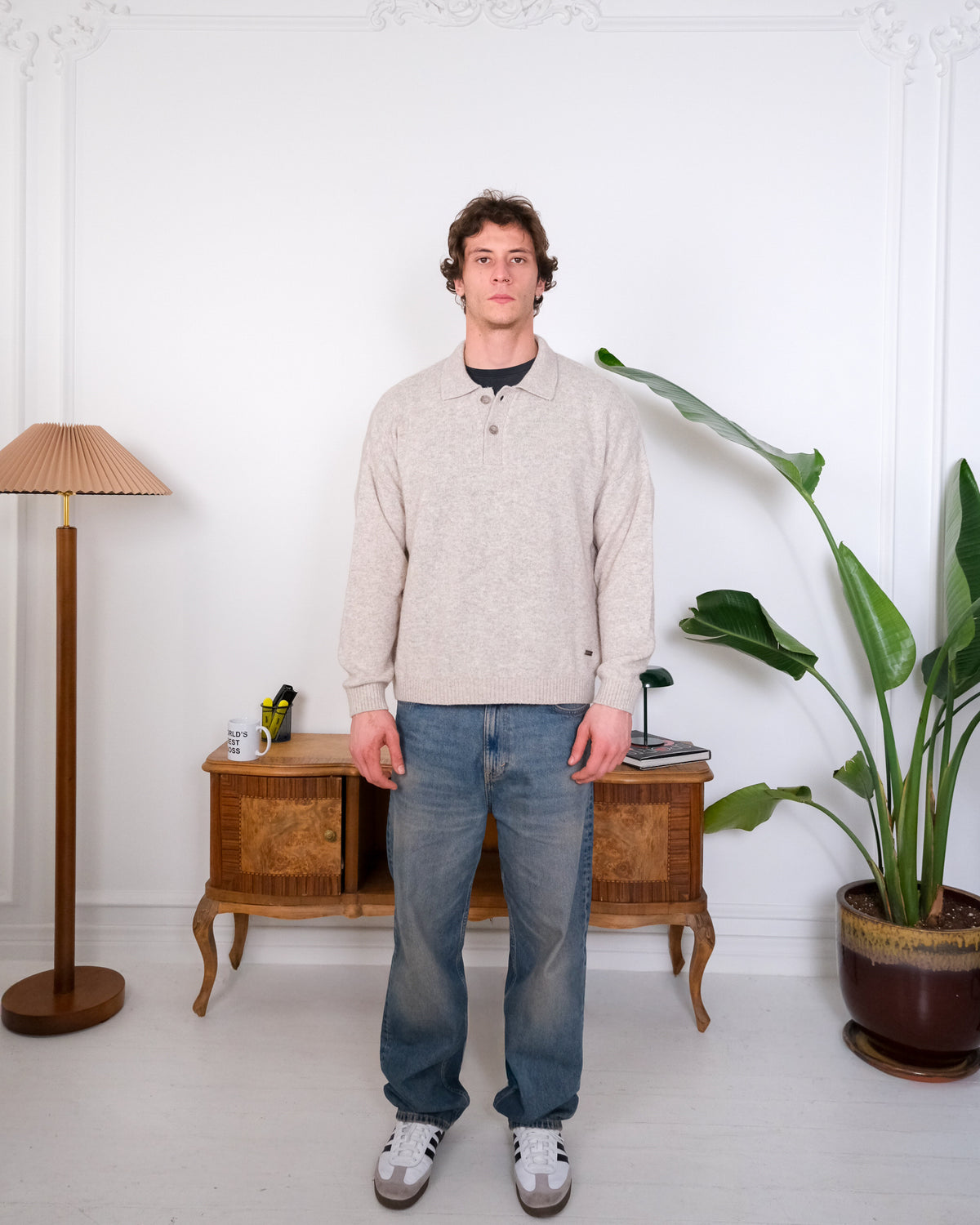 Cashmere Blend Knit Polo – Sand
