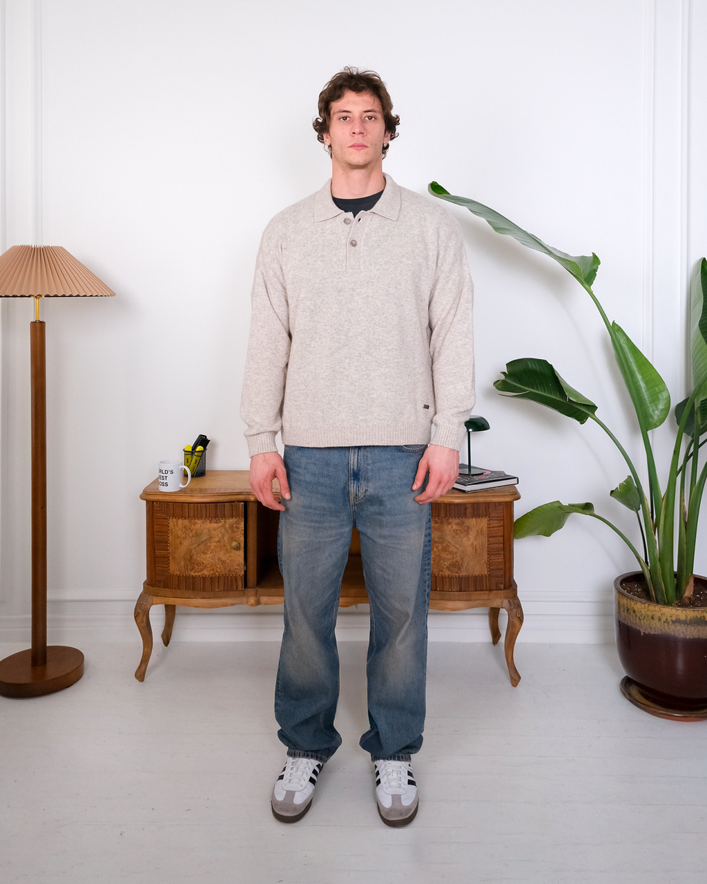 Cashmere Blend Knit Polo – Sand