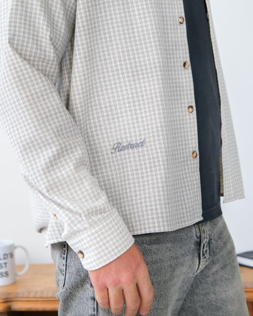 Boxy Fit Shirt – Ecru Checkered