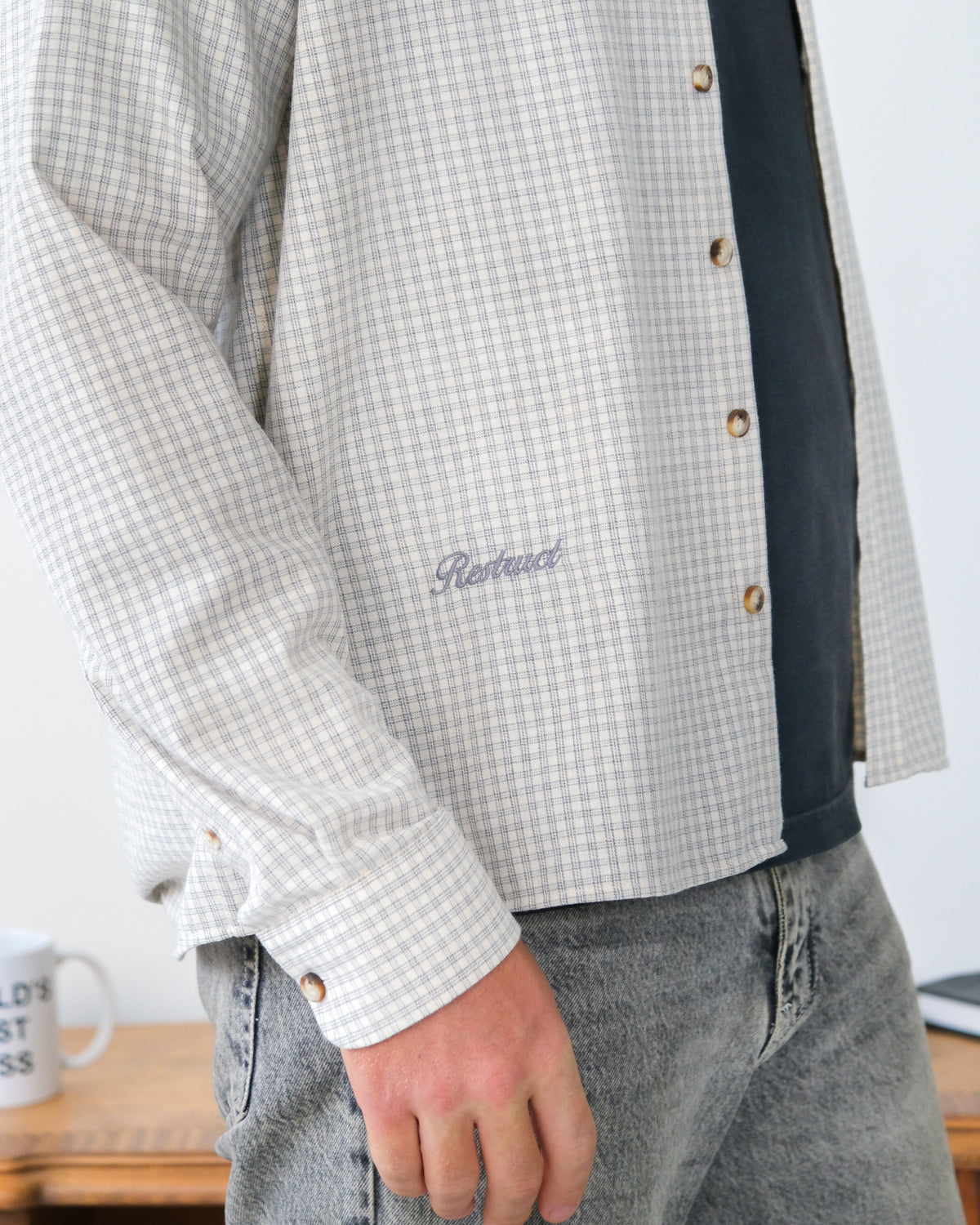 Boxy Fit Shirt – Ecru Checkered