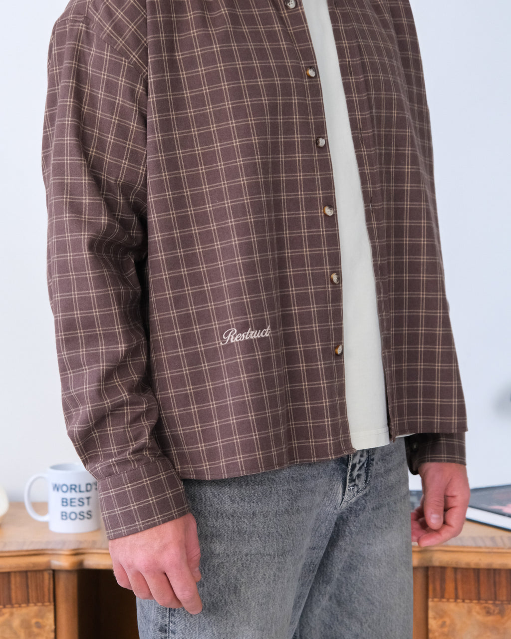 Boxy Fit Shirt – Brown Checkered