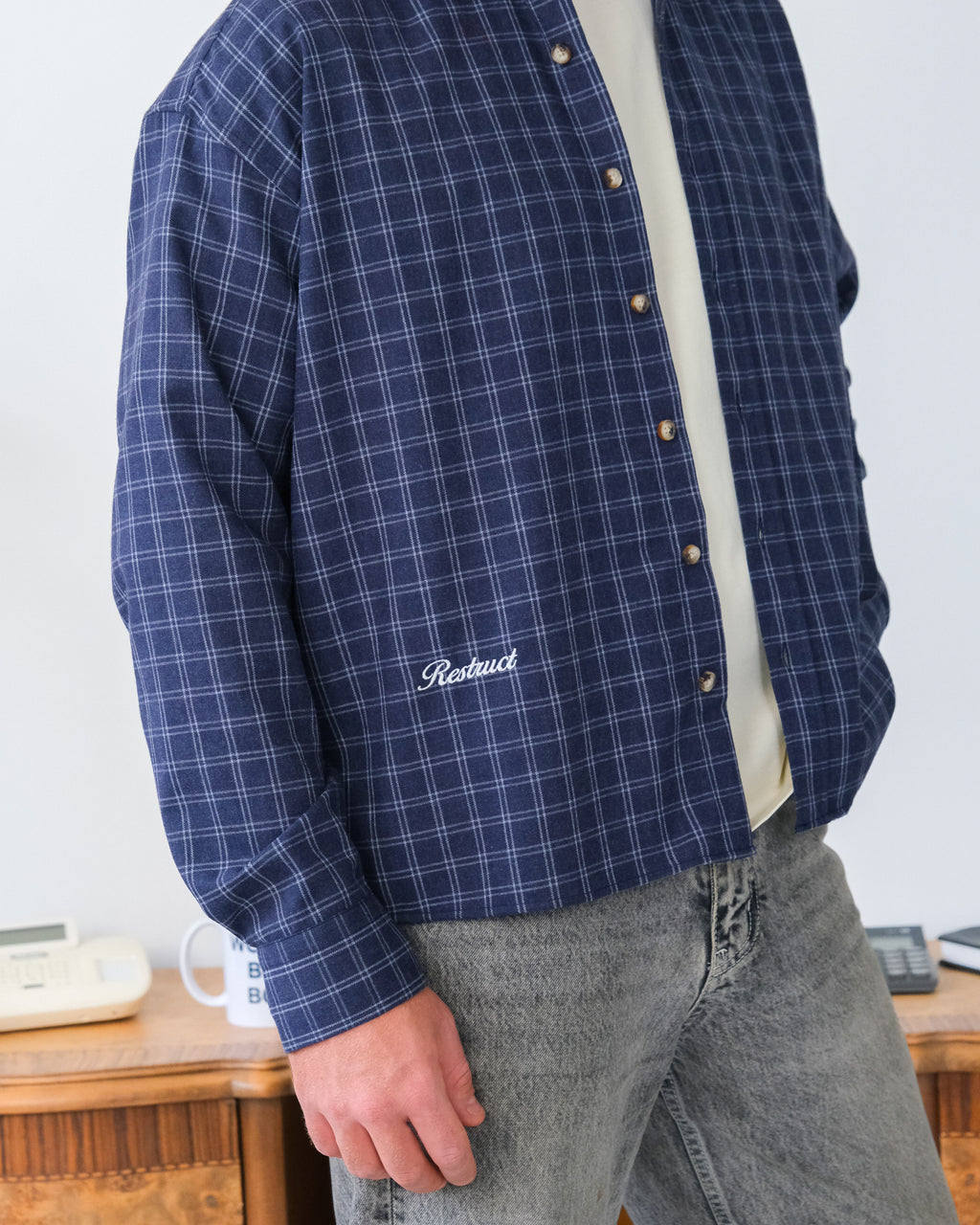 Boxy Fit Shirt – Navy Checkered