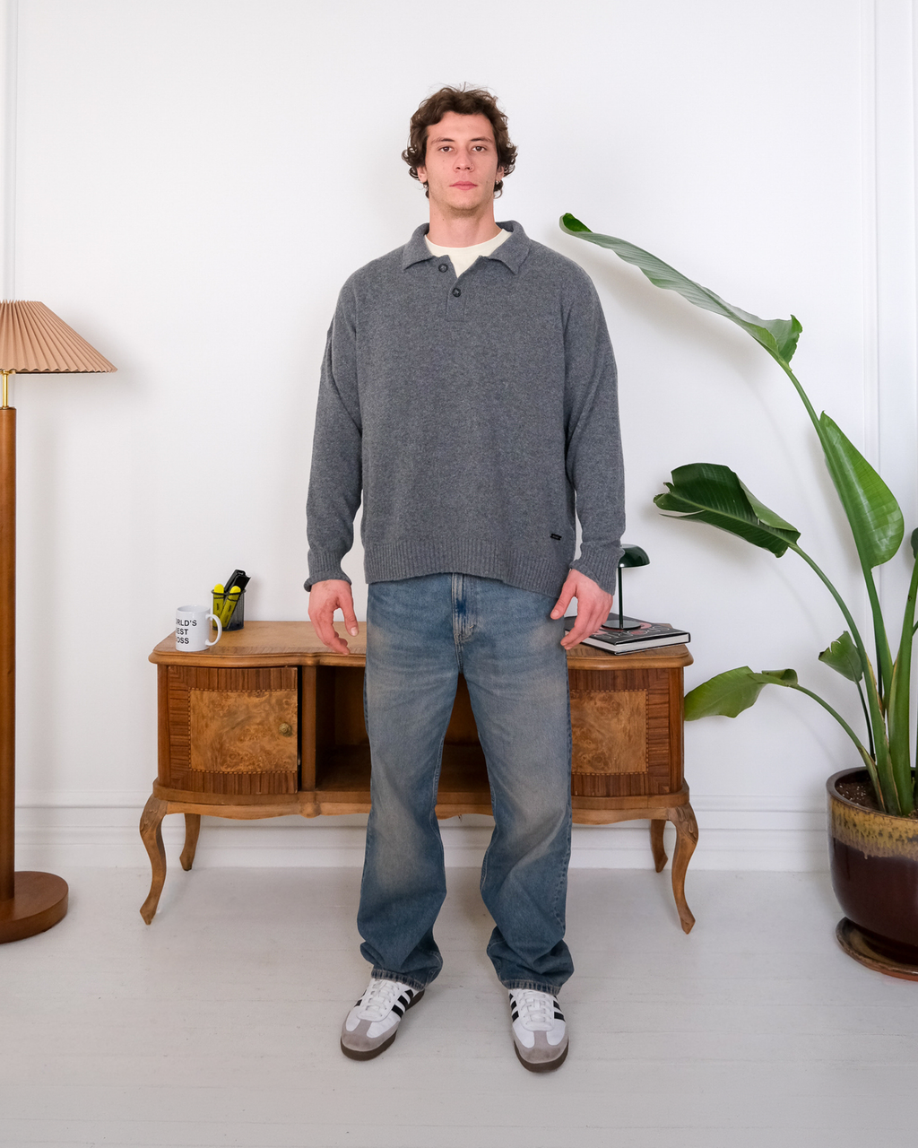 Cashmere Blend Knit Polo – Gray
