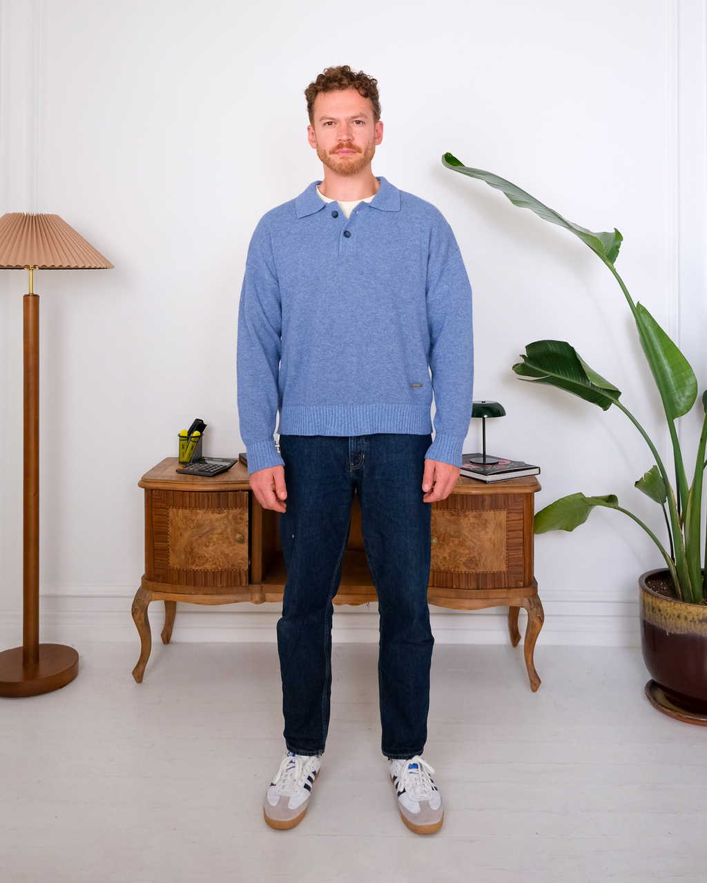 Cashmere Blend Knit Polo – Blue