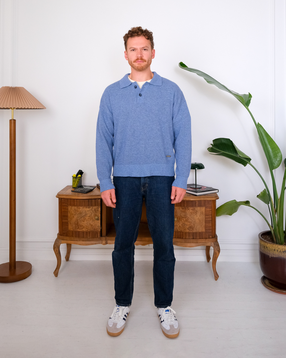 Cashmere Blend Knit Polo – Blue